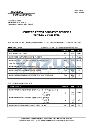 SHD115524_11 datasheet - HERMETIC POWER SCHOTTKY RECTIFIER Very Low Voltage Drop