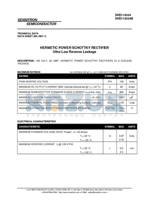 SHD115534 datasheet - HERMETIC POWER SCHOTTKY RECTIFIER Ultra Low Reverse Leakage