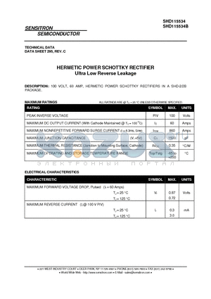 SHD115534B datasheet - HERMETIC POWER SCHOTTKY RECTIFIER Ultra Low Reverse Leakage