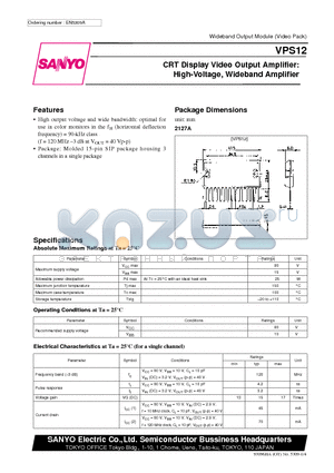 VPS12 datasheet - CRT Display Video Output Amplifier: High-Voltage, Wideband Amplifier