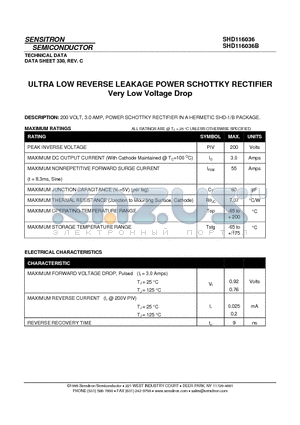 SHD116036_10 datasheet - ULTRA LOW REVERSE LEAKAGE POWER SCHOTTKY RECTIFIER Very Low Voltage Drop