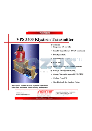 VPS3503 datasheet - Klystron Transmitter