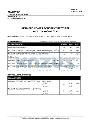 SHD116112_08 datasheet - HERMETIC POWER SCHOTTKY RECTIFIER Very Low Voltage Drop