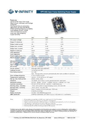 VPT-45A datasheet - Open Frame Switching Power Supply