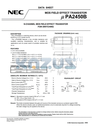 UPA2450BTL datasheet - N-CHANNEL MOS FIELD EFFECT TRANSISTOR FOR SWITCHING