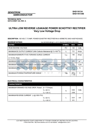 SHD116134 datasheet - ULTRA LOW REVERSE LEAKAGE POWER SCHOTTKY RECTIFIER Very Low Voltage Drop