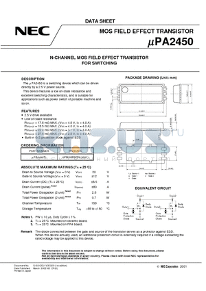 UPA2450TL datasheet - N-CHANNEL MOS FIELD EFFECT TRANSISTOR FOR SWITCHING