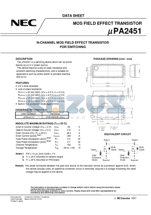 UPA2451 datasheet - N-CHANNEL MOS FIELD EFFECT TRANSISTOR FOR SWITCHING