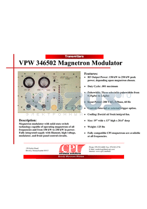 VPW346502 datasheet - Magnetron Modulator