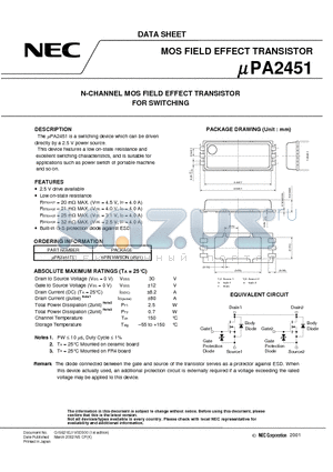 UPA2451TL datasheet - N-CHANNEL MOS FIELD EFFECT TRANSISTOR FOR SWITCHING