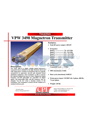 VPW3490 datasheet - Magnetron Transmitter