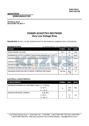 SHD116212 datasheet - POWER SCHOTTKY RECTIFIER Very Low Voltage Drop