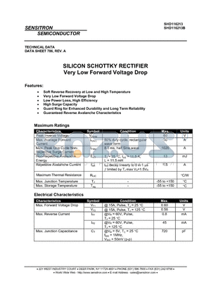 SHD116213 datasheet - SILICON SCHOTTKY RECTIFIER Very Low Forward Voltage Drop