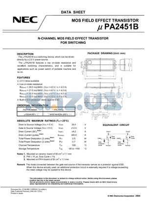 UPA2451B datasheet - N-CHANNEL MOS FIELD EFFECT TRANSISTOR FOR SWITCHING