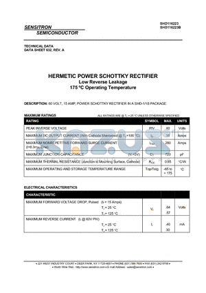 SHD116223B datasheet - HERMETIC POWER SCHOTTKY RECTIFIER