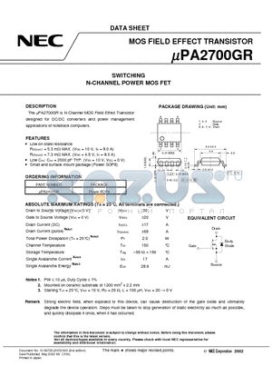 UPA2700GR datasheet - SWITCHING N-CHANNEL POWER MOSFET