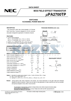 UPA2700TP datasheet - SWITCHING N-CHANNEL POWER MOSFET