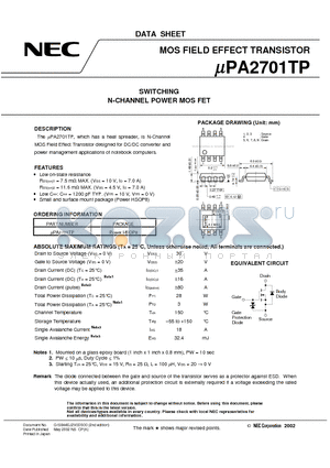 UPA2701TP datasheet - SWITCHING N-CHANNEL POWER MOSFET