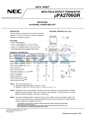 UPA2706GR datasheet - SWITCHING N-CHANNEL POWER MOSFET