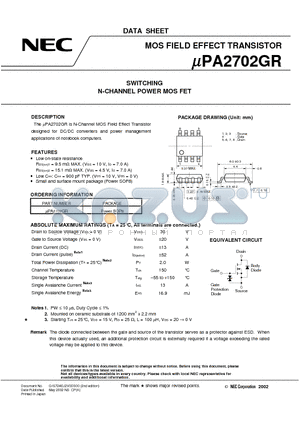UPA2702GR datasheet - SWITCHING N-CHANNEL POWER MOSFET