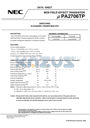 UPA2706TP datasheet - SWITCHING N-CHANNEL POWER MOSFET