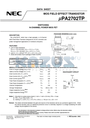 UPA2702TP datasheet - SWITCHING N-CHANNEL POWER MOSFET