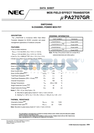 UPA2707GR datasheet - SWITCHING N-CHANNEL POWER MOSFET