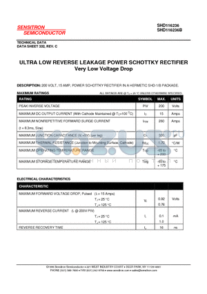 SHD116236B datasheet - ULTRA LOW REVERSE LEAKAGE POWER SCHOTTKY RECTIFIER Very Low Voltage Drop