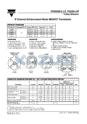 VQ2001J datasheet - P-Channel Enhancement-Mode MOSFET Transistors