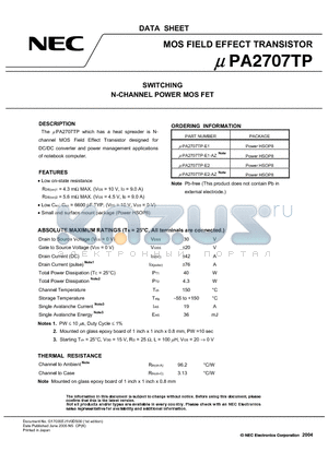 UPA2707TP datasheet - SWITCHING N-CHANNEL POWER MOSFET