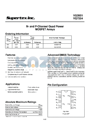 VQ3001 datasheet - N- and P-Channel Quad Power MOSFET Arrays