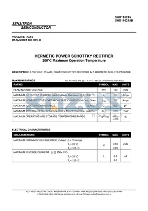 SHD116245 datasheet - HERMETIC POWER SCHOTTKY RECTIFIER