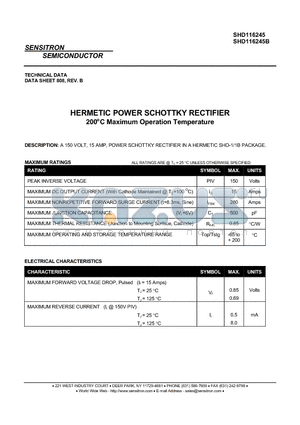 SHD116245B datasheet - HERMETIC POWER SCHOTTKY RECTIFIER