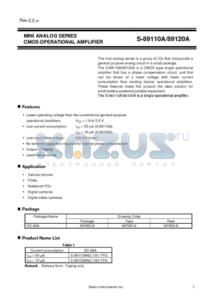 S-89110ANC-1A1-TFG datasheet - MINI ANALOG SERIES CMOS OPERATIONAL AMPLIFIER