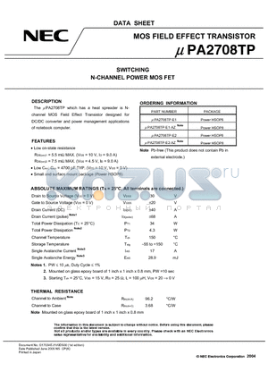 UPA2708TP-E2-AZ datasheet - SWITCHING N-CHANNEL POWER MOSFET