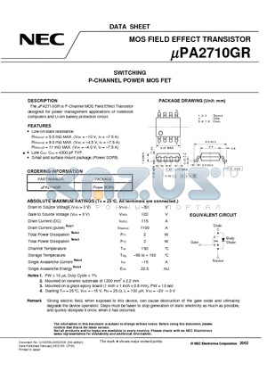 UPA2710GR datasheet - SWITCHING P-CHANNEL POWER MOSFET