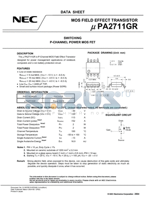 UPA2711GR datasheet - SWITCHING P-CHANNEL POWER MOSFET