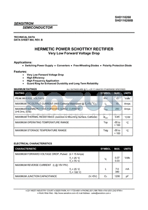 SHD116268 datasheet - HERMETIC POWER SCHOTTKY RECTIFIER