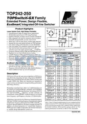 TOP247GN- datasheet - TOPSwitch-GX Family Extended Power, Design Flexible, EcoSmart, Integrated Off-line Switcher