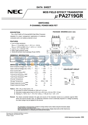 UPA2719GR datasheet - SWITCHING P-CHANNEL POWER MOSFET