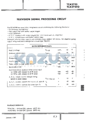 TCA270SQ datasheet - TELEVISION SIGNAL PROCESSING CIRCUIT