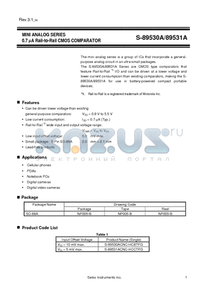 S-89531A datasheet - MINI ANALOG SERIES 0.7 lA Rail-to-Rail CMOS COMPARATOR