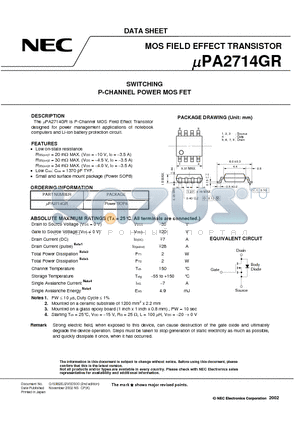 UPA2714GR datasheet - SWITCHING P-CHANNEL POWER MOSFET