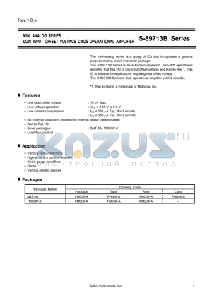 S-89713B datasheet - MINI ANALOG SERIES LOW INPUT OFFSET VOLTAGE CMOS OPERATIONAL AMPLIFIER