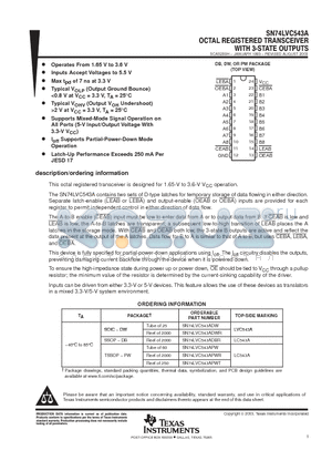 SN74LVC543ADBR datasheet - OCTAL REGISTERED TRANSCEIVER WITH 3-STATE OUTPUTS