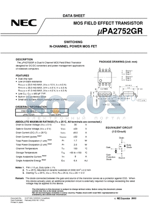 UPA2752GR datasheet - SWITCHING N-CHANNEL POWER MOSFET