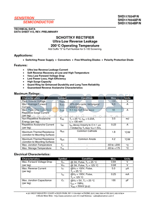 SHD117034AN datasheet - SCHOTTKY RECTIFIER