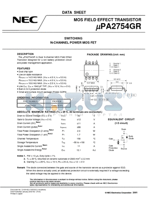 UPA2754GR datasheet - SWITCHING N-CHANNEL POWER MOSFET