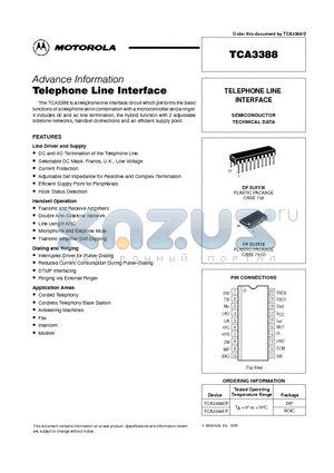 TCA3388 datasheet - TELEPHONE LINE INTERFACE