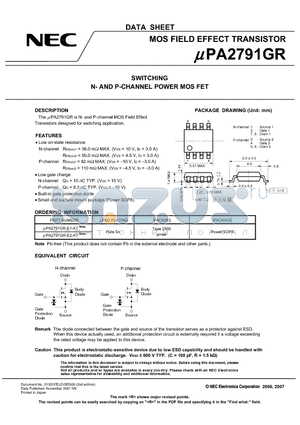 UPA2791GR-E2-AT datasheet - MOS FIELD EFFECT TRANSISTOR SWITCHING N- AND P-CHANNEL POWER MOS FET